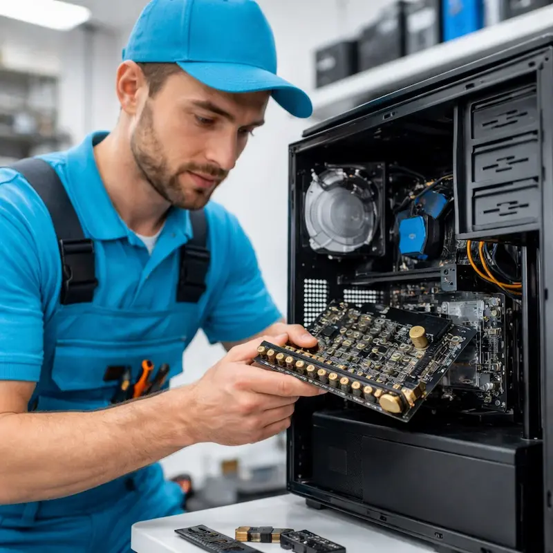 Мастер устанавливает звуковую карту на ПК в Симферополе